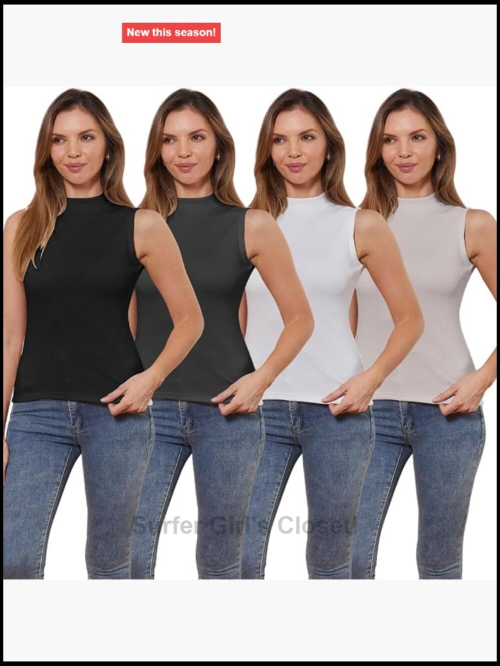 Women's Sleeveless Mock Turtleneck Tank Tops - Fleece Lined 4 Pack Slim Fit
